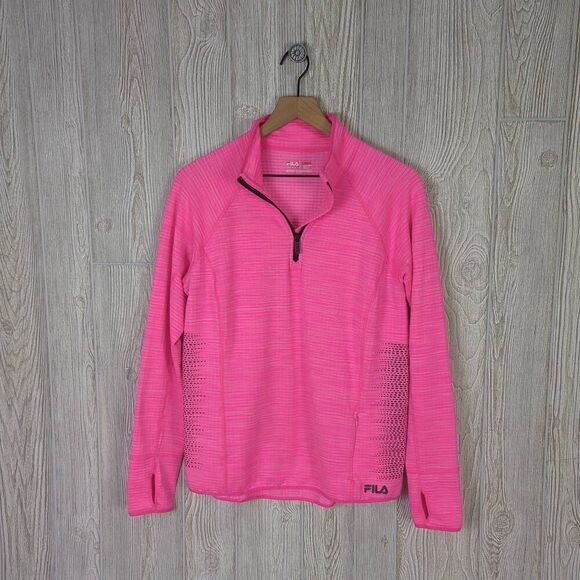 Fila Sport Womens Large Running Jacket Pink Quarter Zip Pull Over Long Sleeve - Picture 2 of 7